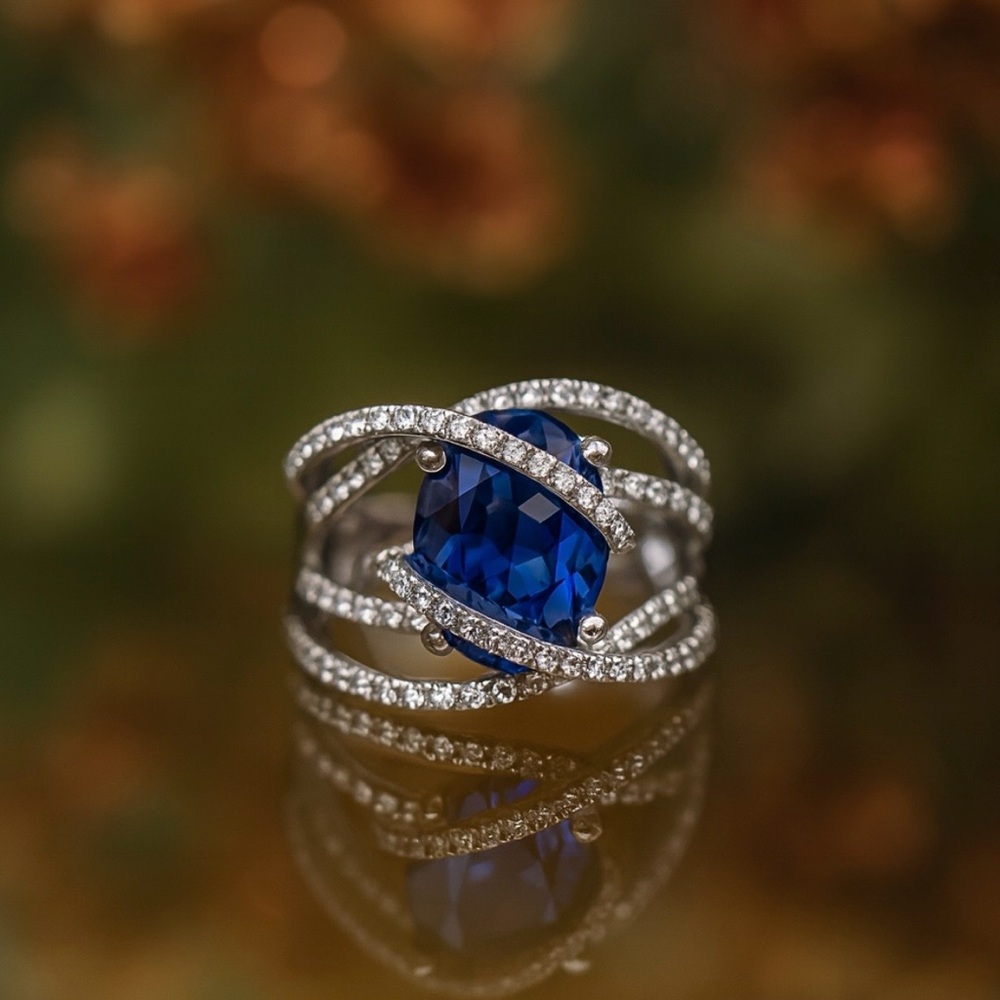 Elegant Sterling Silver and Blue Gemstone Ring
